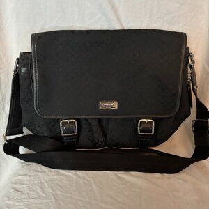 Coach Black Signature Messenger Bag with Buckle Front Flap